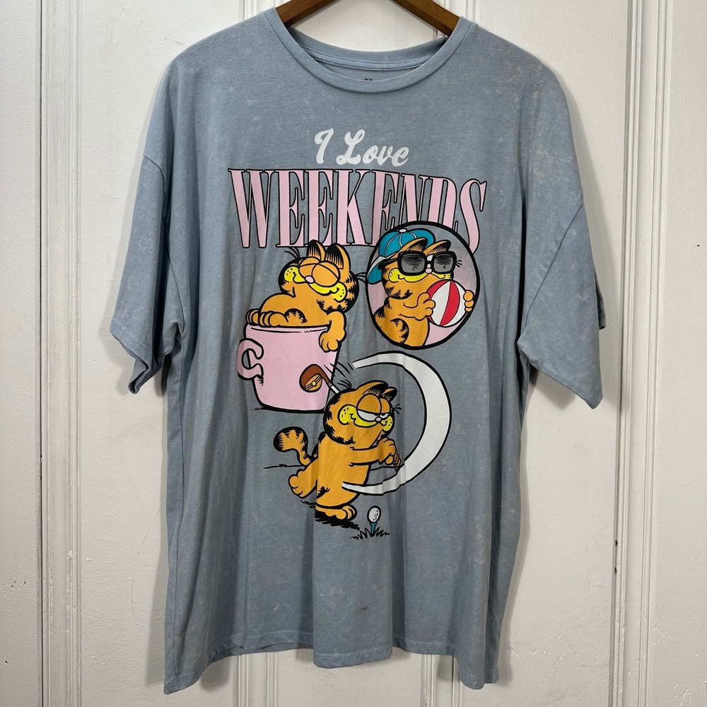 Garfield Graphic T-Shirt Unisex Small Blue Good I Hate Mondays Weekends Tee